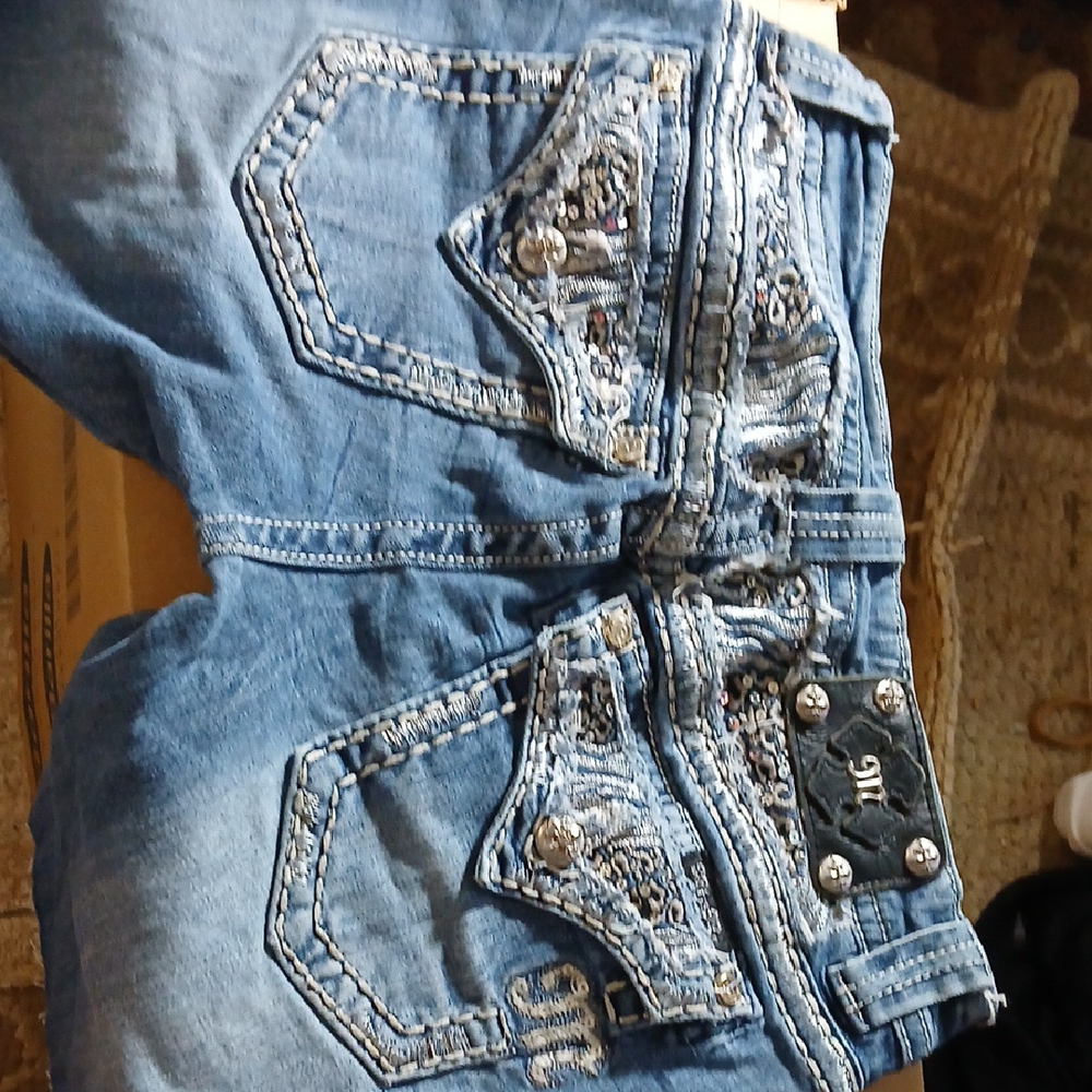 Miss Me Blue Jeans With Decorative Stitching